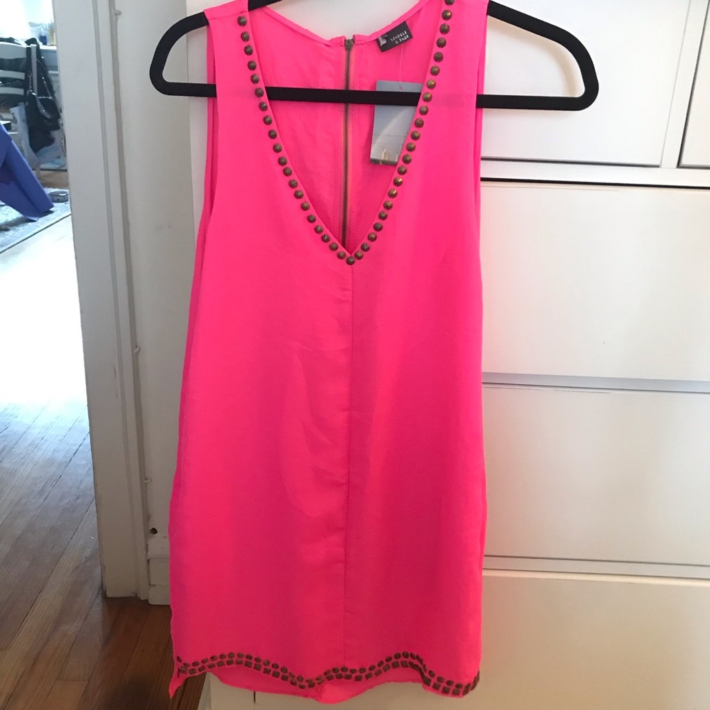 Neon pink brand new shift dress w/ stud detail